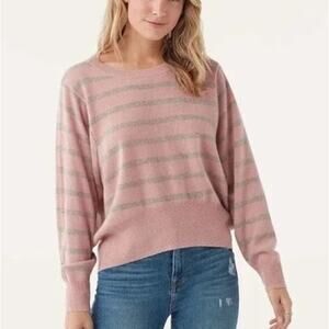 Splendid NWT Tradewinds Pink Gray Striped Crewneck Sweater Size XS